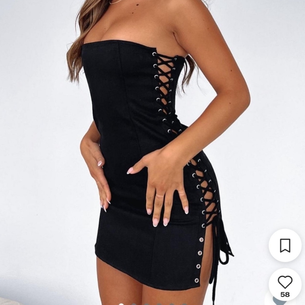 AKIRA CALL ME BABY STRAPLESS MINI BLACK DRESS   CUT OUT SIDES  NWT